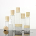 High-grade Cosmetic transparent Frosted glass bottles/jars with wood grain cap